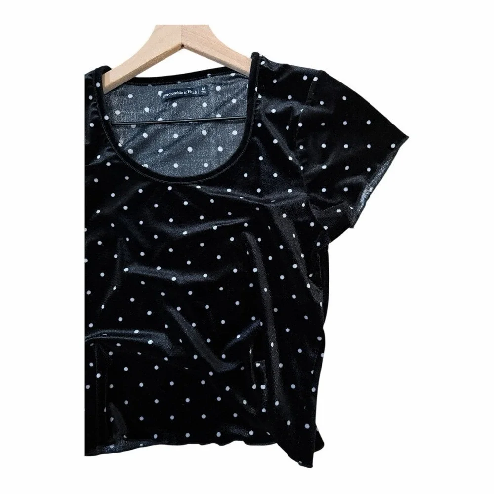 Abercrombie & Fitch Black Velvet Polka Dot Soft Stretch Top Scoop Neck — Size M - Picture 6 of 9